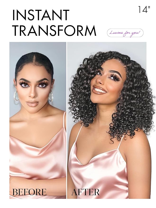LUVME HAIR 100% Human Hair Wigs Curly Deep Wave Glueless Lace Front 16 Inches, Pre Cut Plucked Hd Lace Short Wig Ready To Go Natural Color Straight Bleached Knots Side Part Black Wigs