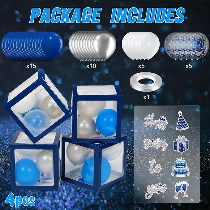 Capoda 44 Pcs Blue Silver Birthday Balloon Boxes - Image 3