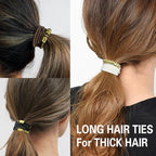 Blonde Extra Large Long Bracelet Hair Ties for Thick Curly Hair,3 Pack 3mm Elastic Ponytail Holders Accessories for Women No Damage Stretchy Pony Tails Bands with Gold Metal Charms Beads