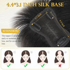 Hair Toppers for Women Real Human Hair Toppers for Women with Bangs 100% Real Human Bangs 10 inch Swiss Base Hairpieces for Thinning Hair（Natural Black）