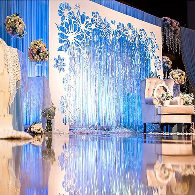BRAVESHINE Blue Tinsel Foil Fringe Curtains ｜ 2 PCS Metallic Photo Backdrop | - Image 7