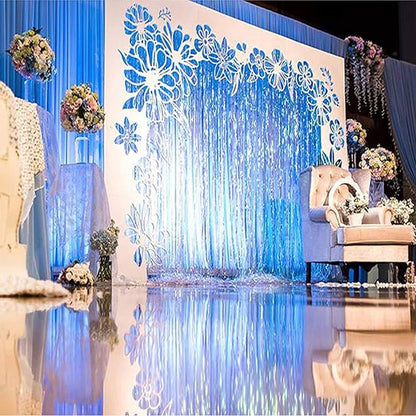 BRAVESHINE Blue Tinsel Foil Fringe Curtains ｜ 2 PCS Metallic Photo Backdrop | - Image 7