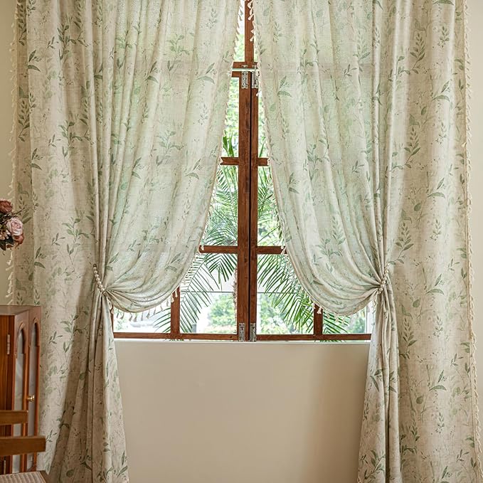 ENJOYBRIDAL Floral Curtains 96 Inches Long Light Filtering Semi Sheer Drapes by ENJOYBRIDAL