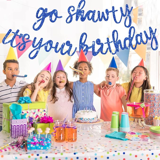 BEISHIDA Glitter Blue Pre-Strung Go Shawty It's Your Birthday Banner Decor | NO - Image 5