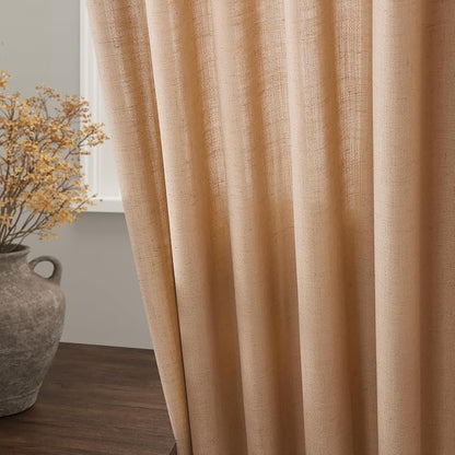 Extra Long Camel Linen Curtains 2 Panels 102 Inches Long - Image 3