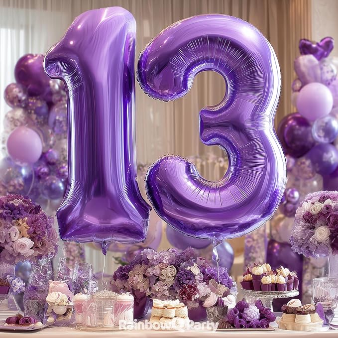 RainbowQ Purple 13 Balloon Number 40 Inch 0-40 Foil Large Balloons | Big Mylar - Image 3