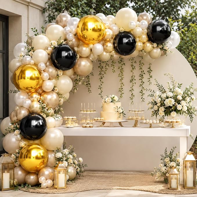 Black and Gold Round Foil Balloons - Image 5