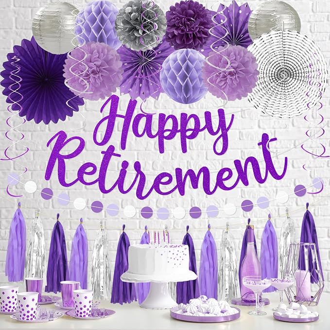 Roetyce Purlpe Retirement Party Decorations Women, Happy Retirement Banner | - Image 8