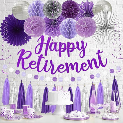Roetyce Purlpe Retirement Party Decorations Women, Happy Retirement Banner | - Image 8