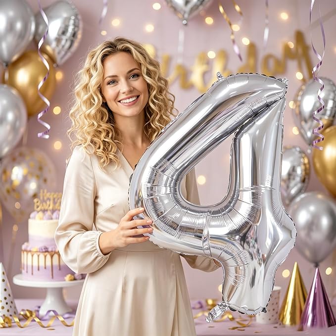 Number Balloons Silver Party Balloon - Image 6