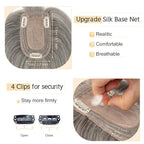 SEGO Grey Hair Toppers for Women Real Human Hair With Bangs, Salt and Pepper Hair Topper, 7 * 13 CM Silk Base Clip In Top Pieces Add Volume -12 Inch G3 Light Grey Mix
