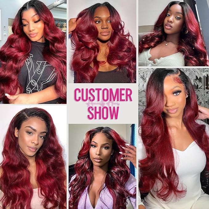 250% density 1b 99j Burgundy Lace Front Wigs Human Hair Red Burgundy Wig Human Hair 13x6 HD Body Wave Lace Front Wigs Human for Women burgundy ombre lace front wig human hair