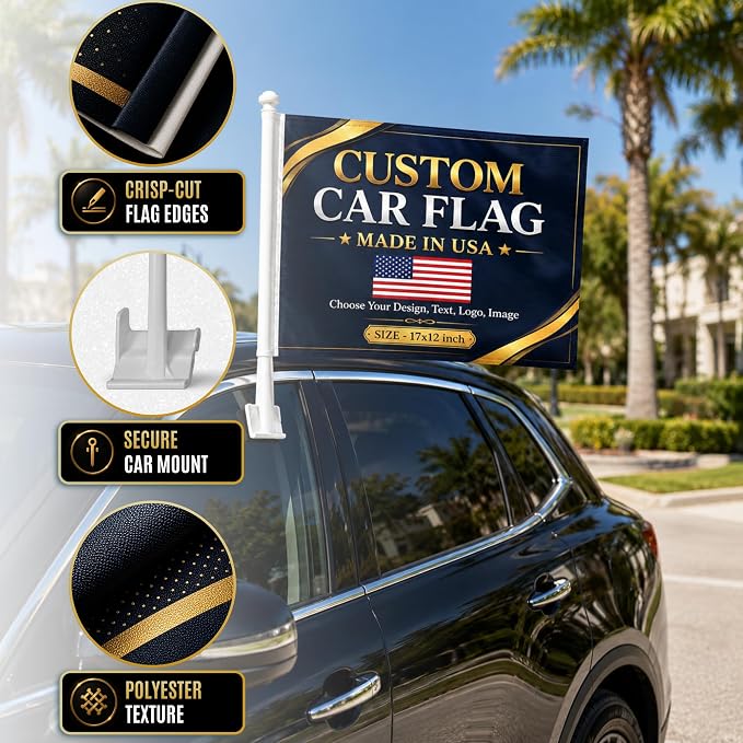 Custom Car Flag Pole by BCB Personalized Flag Banner Printed in USA | 12x17 - Image 5