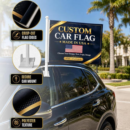 Custom Car Flag Pole by BCB Personalized Flag Banner Printed in USA | 12x17 - Image 5