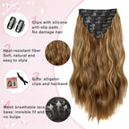 Clip in Hair Extensions for Women, 20 Inch Chestnut Brown Hair Extensions Mix Blonde, 8PCS Long Wavy Clip Ins, Synthetic Airy and breathable Hairpieces for Women