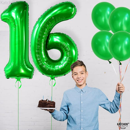 KatchOn Dark Green 16 Balloons Number 40 Inch | Green Number 16 Balloons - Image 7