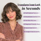 BARSDAR Short Wavy Light Brown Wig with Bangs - Short Light Brown Bob Wigs for Women - Curly Wavy Textured French Bob Wig with Bangs Soft Synthetic Natural Looking Face-Framing Daily