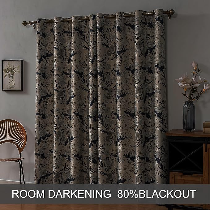 SUOUO Grey Blue Floral Blackout Curtains - Image 4