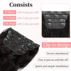 KooKaStyle Clip in Hair Extensions 4PCS Long Wavy Synthetic Dark Black Brown Fiber Double Weft Natural Thick Hairpieces 24Inch for Women
