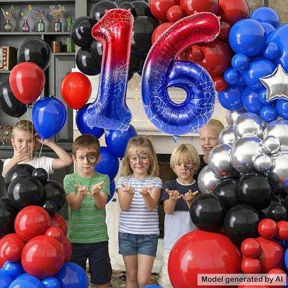 40 Inch Spider Theme Number Foil Balloons, Large Number 16 Balloons - Image 4