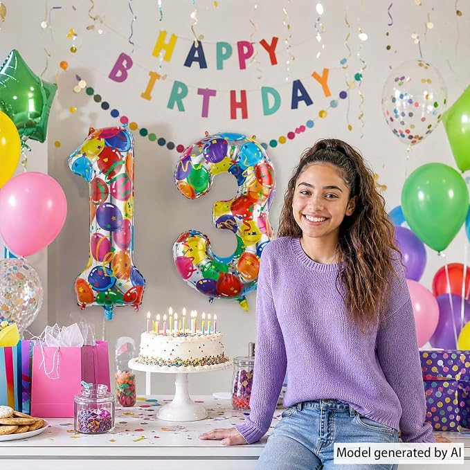 40 Inch Rainbow Balloon Number 13 Balloons, Official Teen 13th Bday Decor | 40" - Image 6