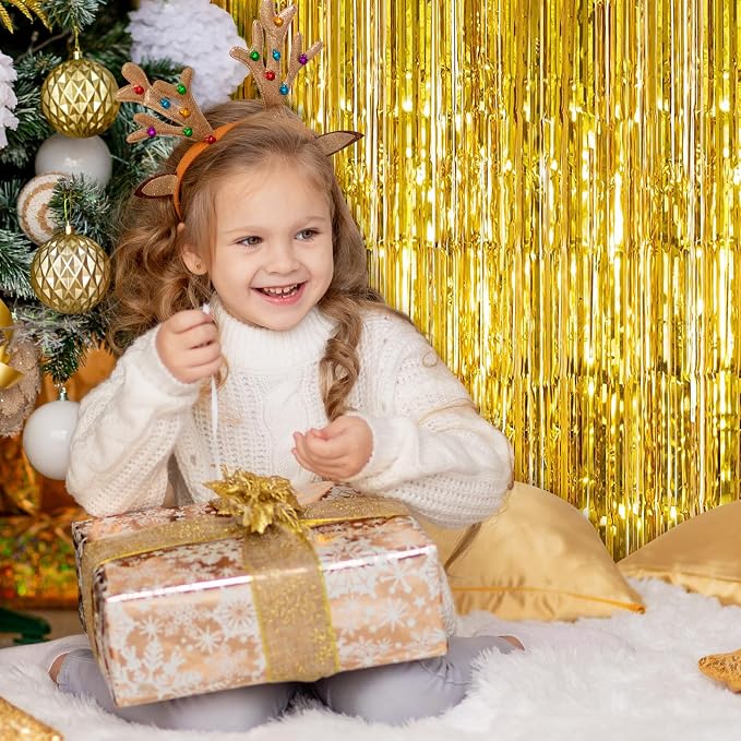 5 Pack Gold Foil Curtain Backdrop 3.2ft x 9.8ft Metallic Tinsel Foil Fringe - Image 6