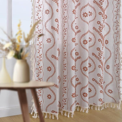 Schweek Boho Floral 63 Inches Long Semi Sheer Curtains 2 Panels - Image 2