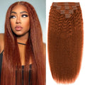 20 Inch 120g Copper Clip in Hair Extensions Real Human Hair, 8pcs Double Weft Hair Extensions Kinky Straight Clip ins for Women Soft and Comfortable Human Hair, Invisible Remy Human Hair