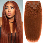 20 Inch 120g Copper Clip in Hair Extensions Real Human Hair, 8pcs Double Weft Hair Extensions Kinky Straight Clip ins for Women Soft and Comfortable Human Hair, Invisible Remy Human Hair