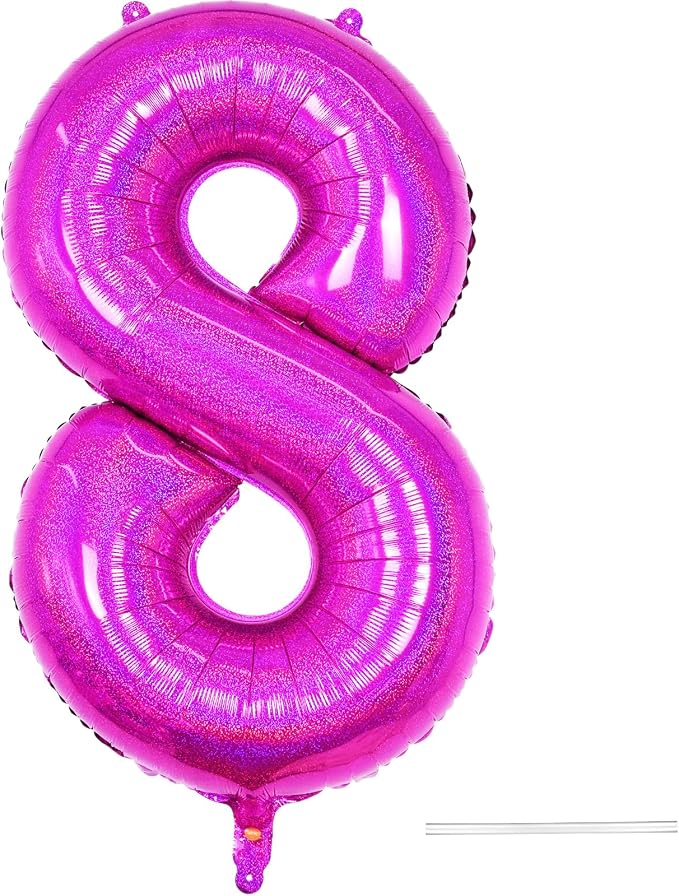 Hot Pink 8 Balloon, 40 Inch Large Laser Hot Pink Foil Helium Number Balloons 0-9 by KYGNE