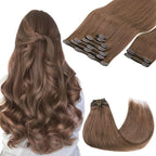 GOO GOO Clip in Hair Extensions Real Human Hair, Remy Human Hair Extensions Clip ins for Women, Natural Human Hair, 24inch 150g 9Pcs, #5 Light Ash Brown
