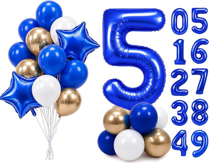 PartyWoo Number Balloons 40 Inch Blue Number 5 Kit by PartyWoo