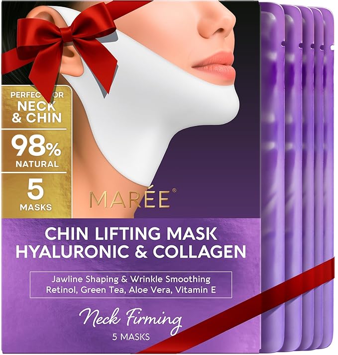 MAREE V Line Lifting Mask with Hyaluronic Acid – Deep Collagen Face Mask for Women – Jawline Shaper Facial Masks with Retinol – Tightening & Firming Neck Lift Tape – Double Chin Strap for Face Lift
