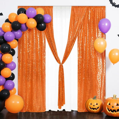 Eternal Beauty Orange Sequin Backdrop Curtains, 4 Panels 2x8FT | 3mm Sparkle - Image 2