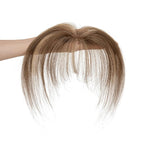 Benehair Clip on Bangs Human Hair, Front Hair Extensions for Women Hair Pieces with Temples for Daily Wear (Medium Brown highlights dark blonde)