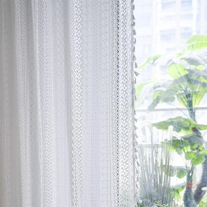 Sutuo Home White Boho Curtains Crochet Lace Semi-Sheer Bohemian Hollow Knitted - Image 4