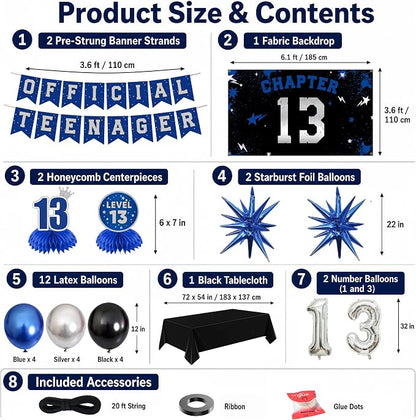 13th Birthday Decorations for Boys and Girls, Chapter 13 Party Set | Blue Black - Image 6