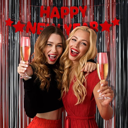 BRAVESHINE Party Streamers Fringe Backdrop | Red and Black Foil Curtain | 2 - Image 2