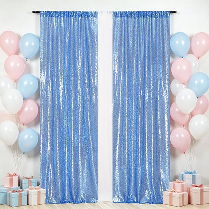 Eternal Beauty Baby Blue Sequin Backdrop Curtains, 2 Panels 2x8FT | 3mm Sparkle by EternalBeauty