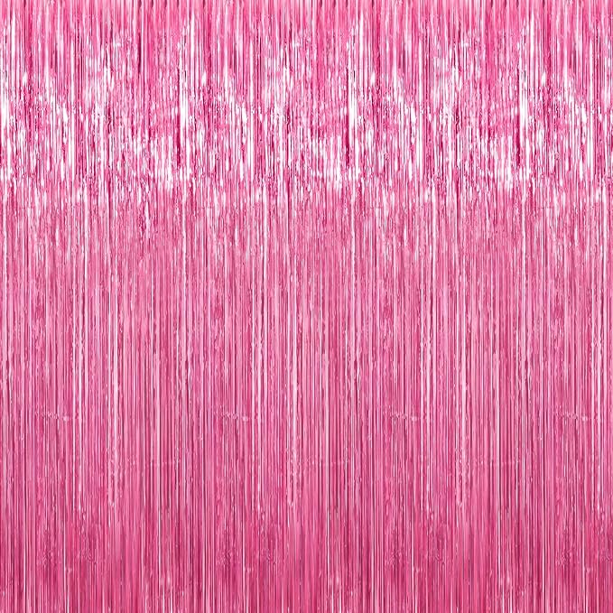 Crosize 4 Pack Pink Party Streamers Backdrop, 3.3 x 9.9 ft | Tinsel Foil Fringe by Crosize