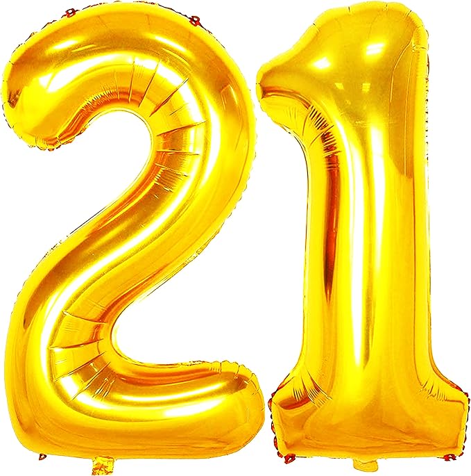 Jonhamwelbor 21 Number Balloons Gold Big Giant Jumbo Foil Mylar | 12th or 21st by Jonhamwelbor