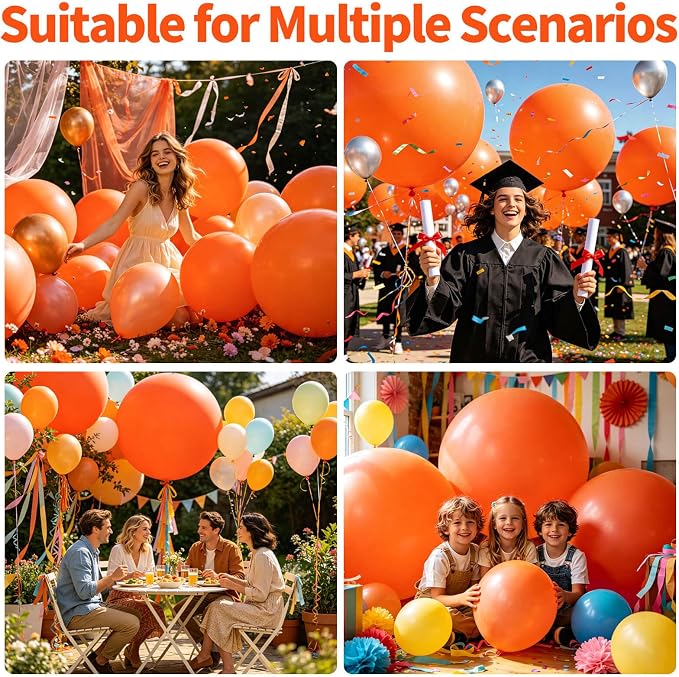 5Pcs Orange Big Balloons 36 Inch, Round Large Latex Party Balloons - Image 4