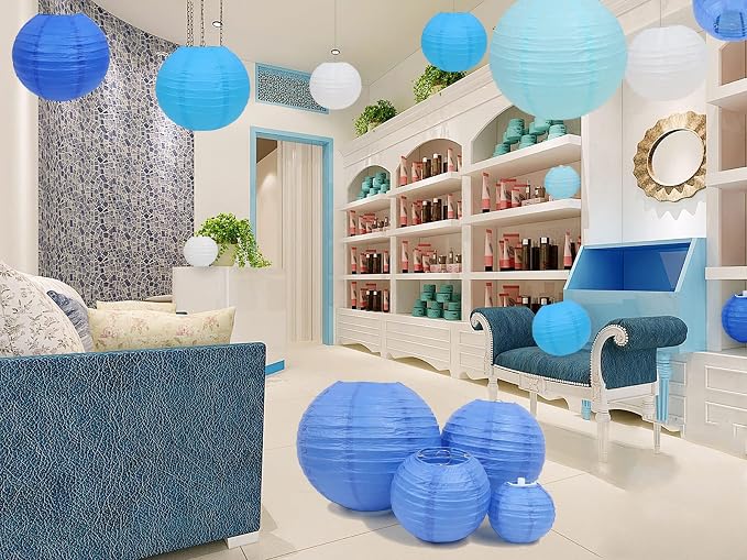 LURICO 16 Pcs Blue/White Paper Lanterns - Image 6