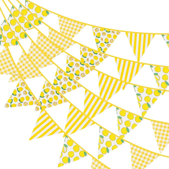 G2PLUS 39Ft Lemon Party Decorations, Reusable Cotton Triangle Flags Party by G2PLUS