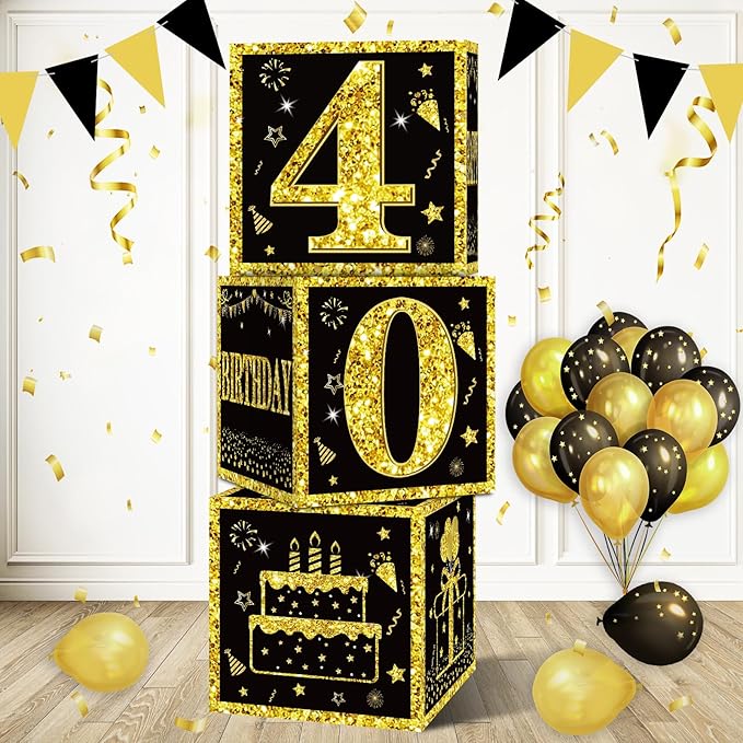 Eiurteao 3pcs Black Gold 40th Birthday Decorations Boxes by Eiurteao