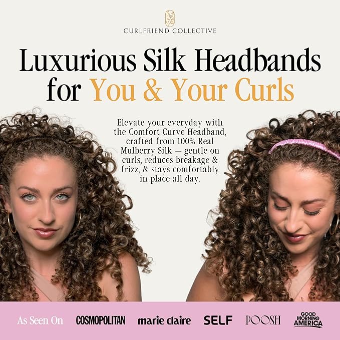Curlfriend Collective Gray Daze Comfort Curve Headband – Luxe 100% Mulberry Silk, Elegant Wide Hair Accessory for Women - No-Slip, No Headache, Gentle on Hair, Chic Design for Curly & Textured Hair