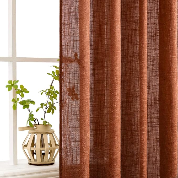 MIULEE Burnt Orange Fall Linen Curtains 120 Inch - Image 5