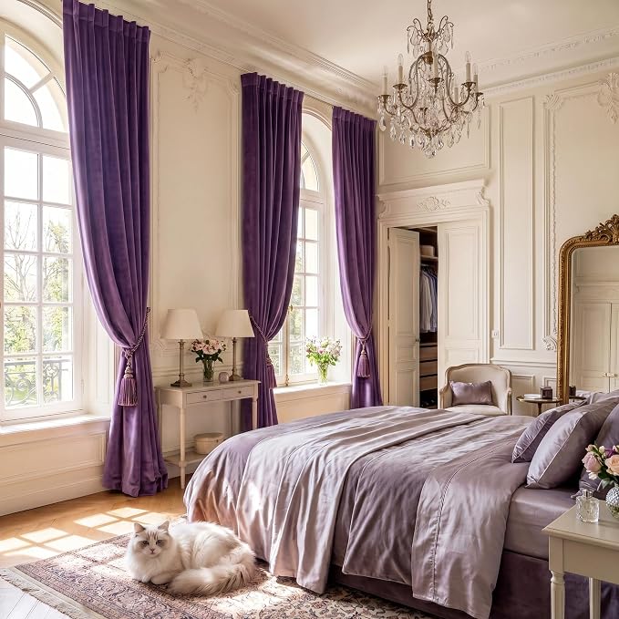 Purple Velvet Curtains for Grils Bedroom Nursery, W52 x L108, Modern Back Tab - Image 8