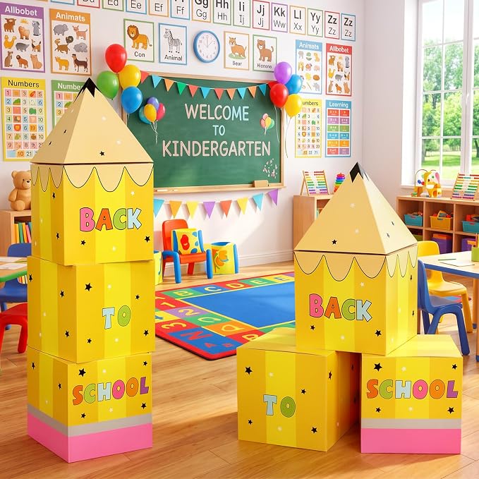 8 Pcs Back to School Balloon Box Decorations Large Pencil Shaped Balloon Boxes - Image 5