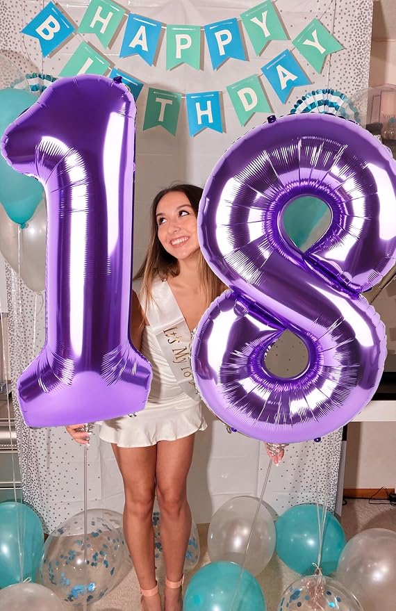 7 Balloon Numbers Party Decorations, 40In Purple Balloons - Image 3